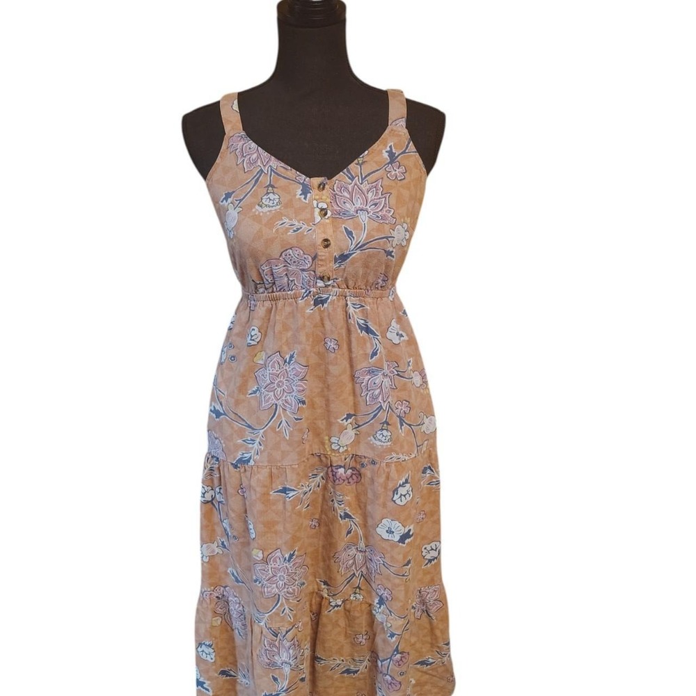 Sonoma Goods For Life Women Pink Floral Linen Blend Tiered Midi Sundress Small